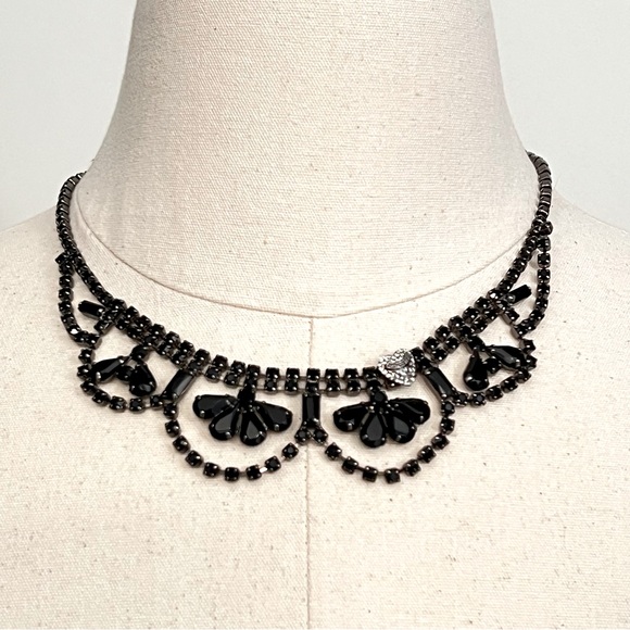 Juicy Couture Faceted Black Crystal Bib Necklace w/ Pave Heart Accent